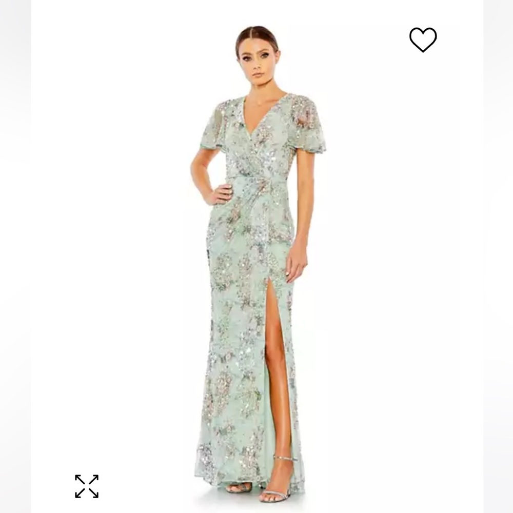 Mac Douggal Women's Embellished Butterfly Sleeve Faux Wrap Gown